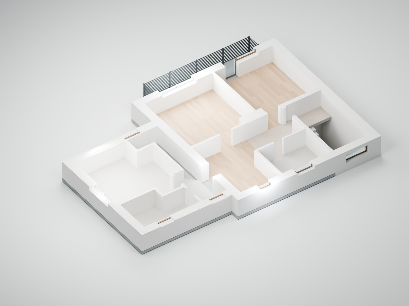 Cutaway Blender model of the house with furniture and personal equipment removed.