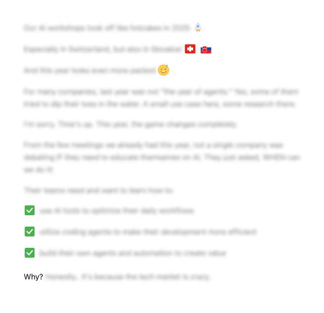 Blurred LinkedIn post example with similar AI-generated post structure