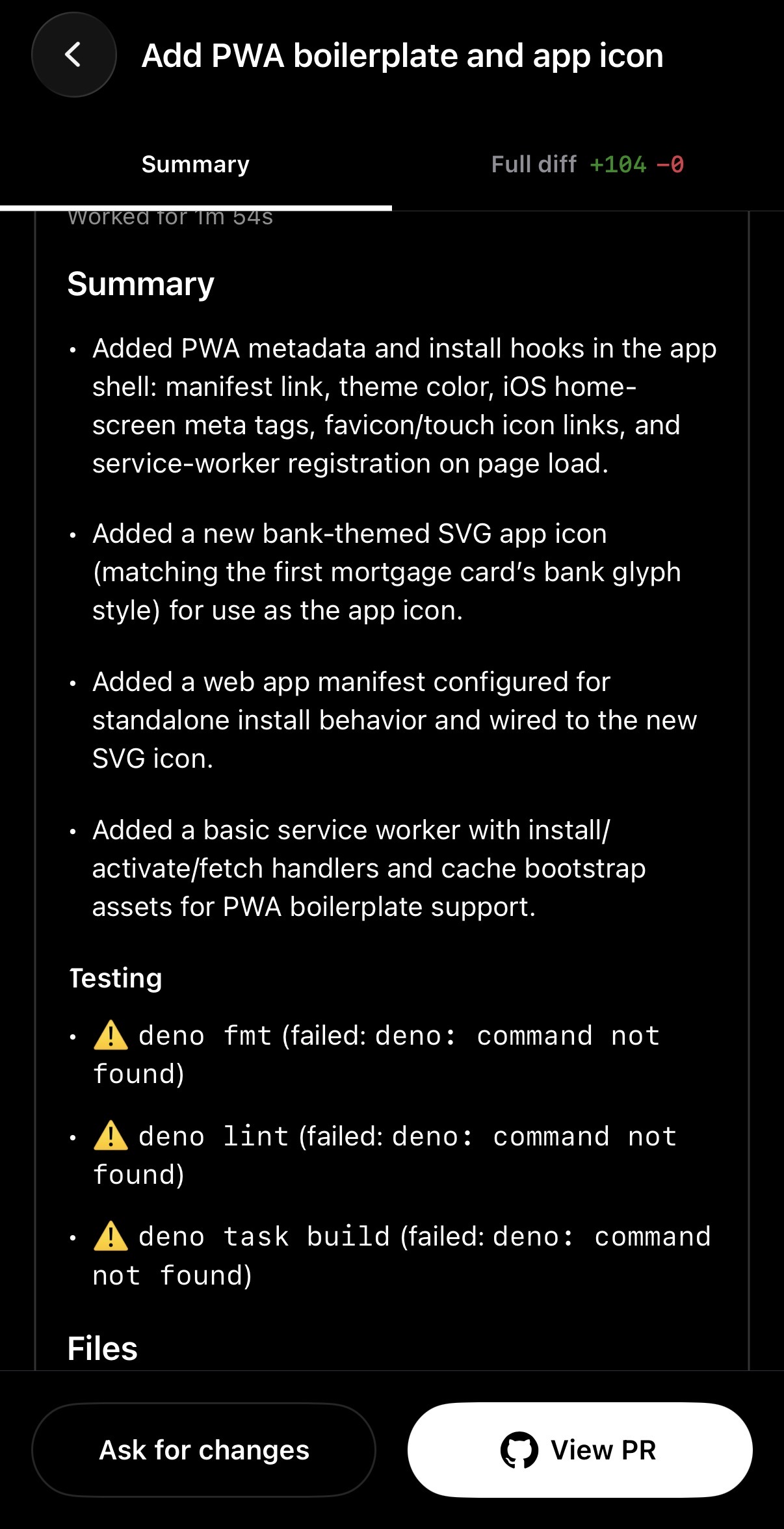 Cloud Codex pull request outcome for the mortgage app