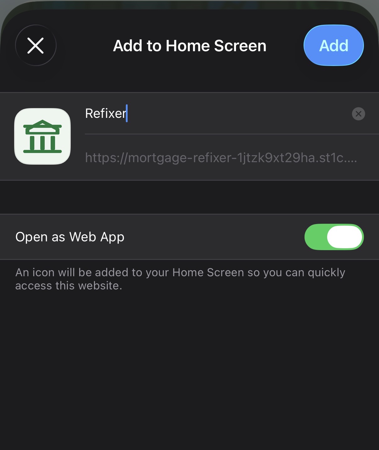 Mortgage app installed on a phone home screen