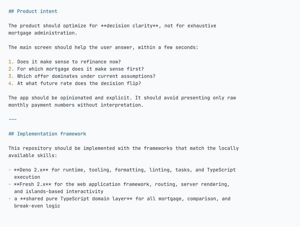 Generated code image showing product intent and implementation boundaries from AGENTS.md