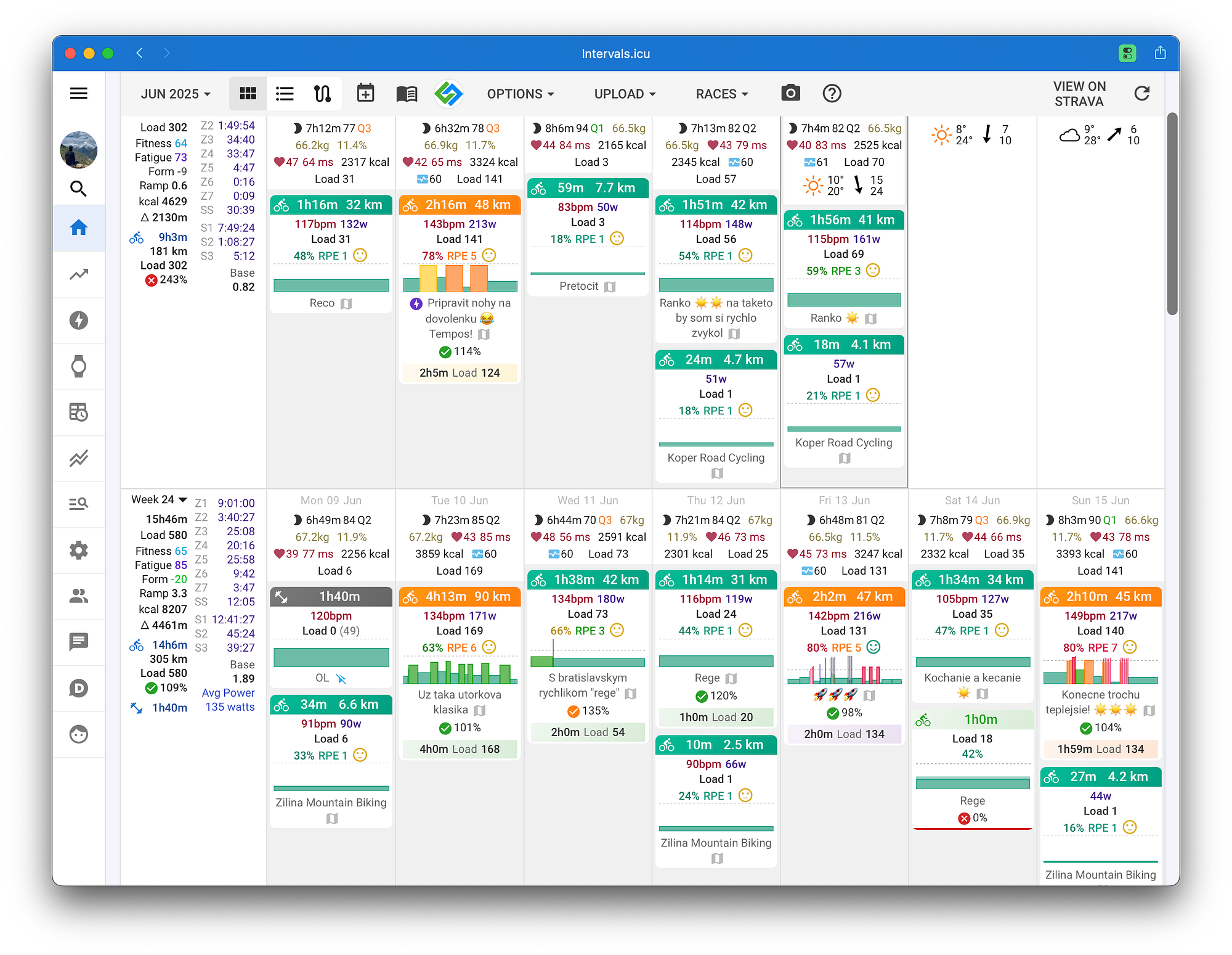 Intervals.icu interface