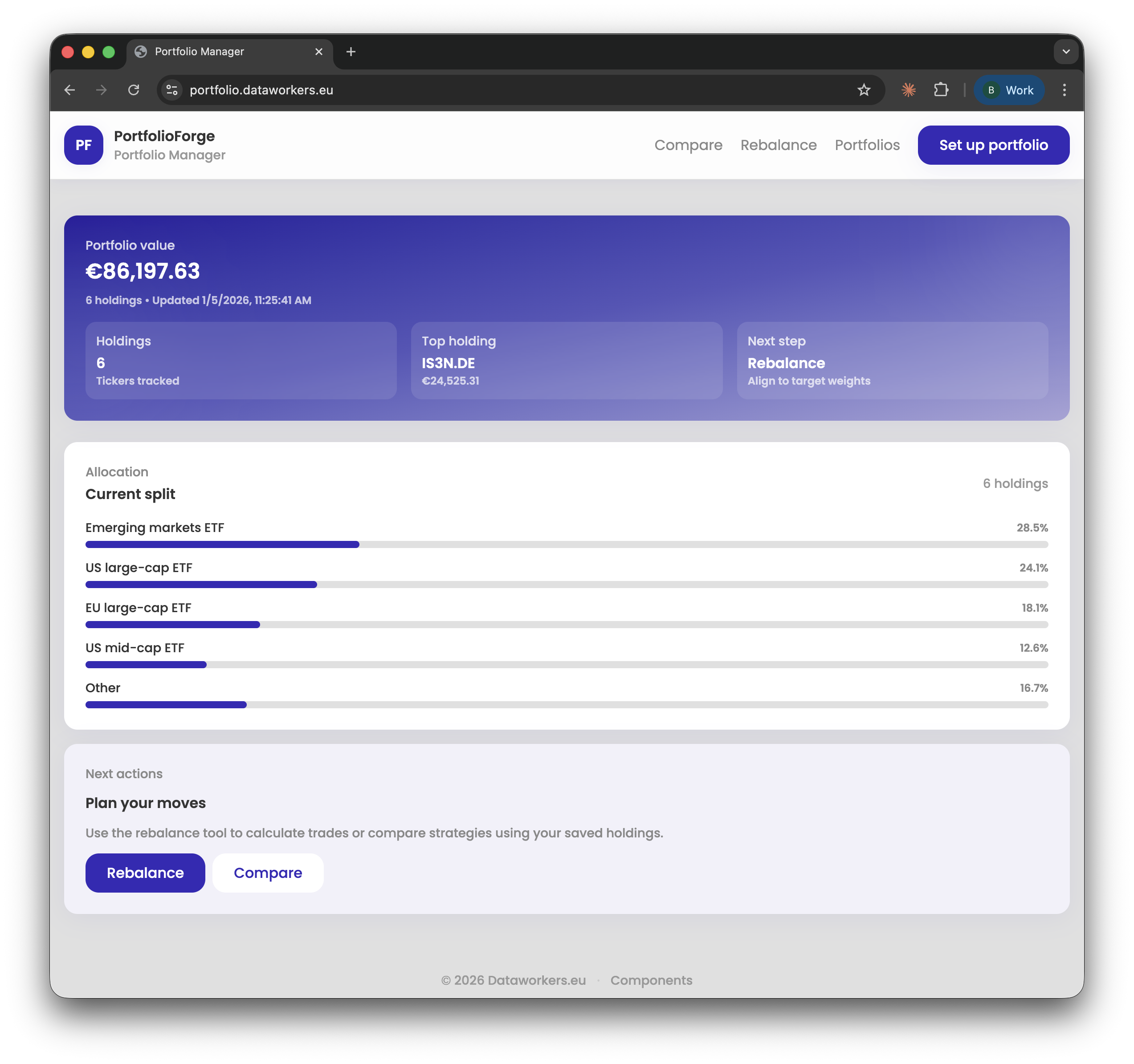 Portfolio Manager dashboard